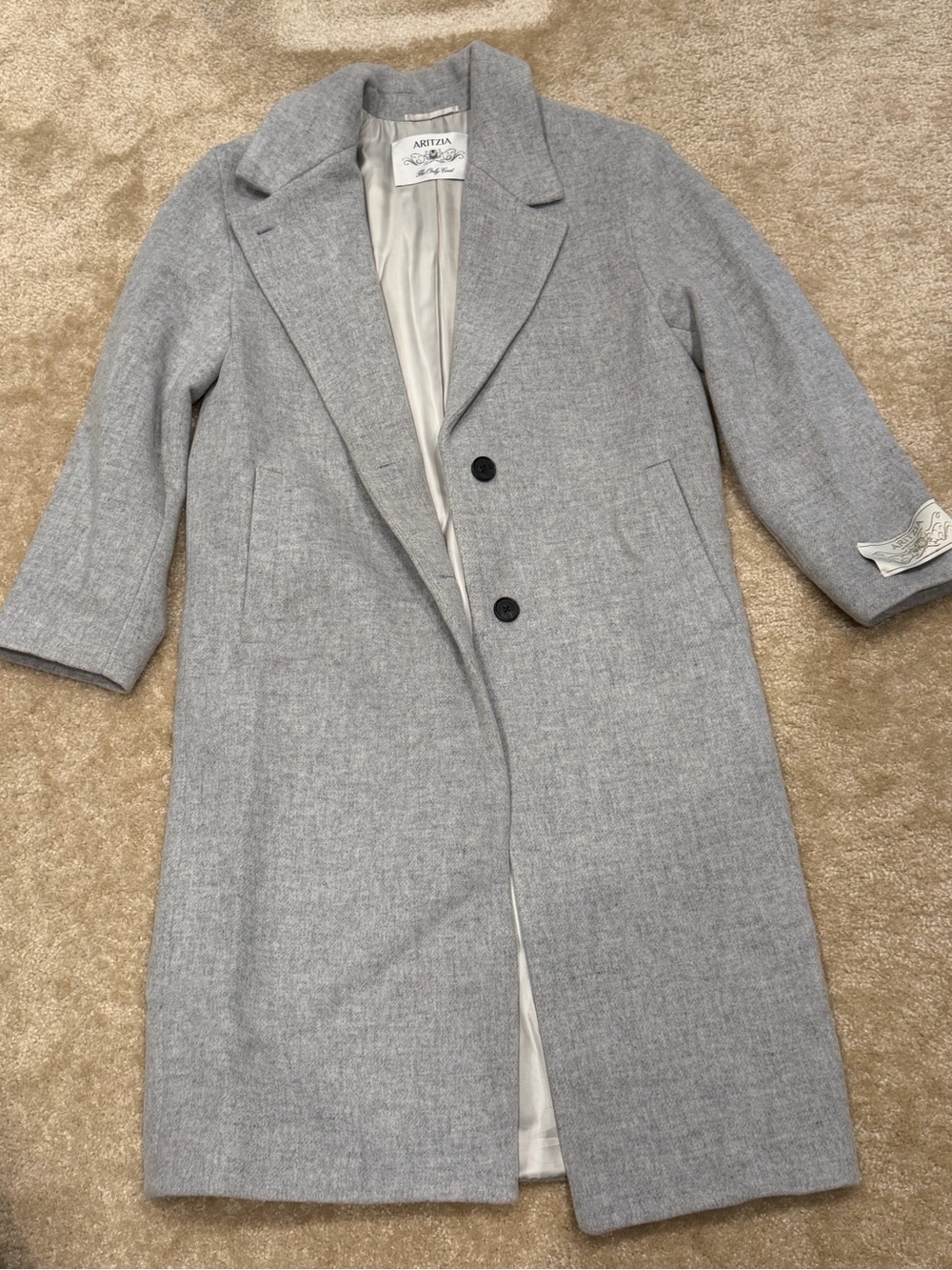 Aritzia Light Grey Wool-Blend Tailored Coat
